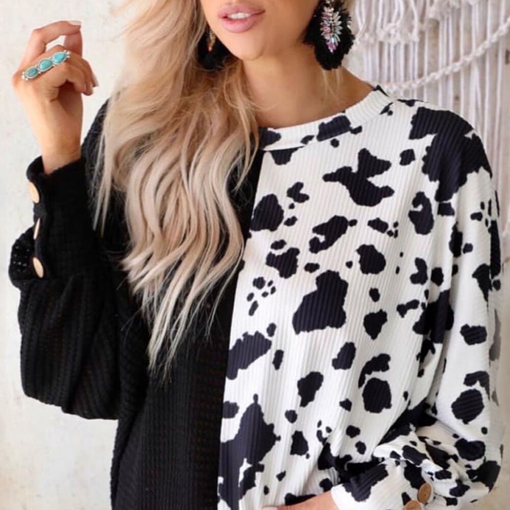 Cow Patchwork Waffle Knit - image 1